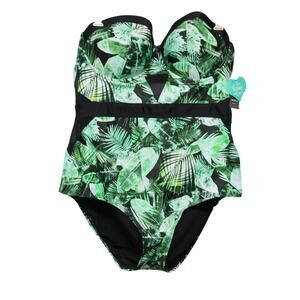 TORRID Vixen Collection Green Palm Print Cutout Mesh One-piece Swimsuit NWT